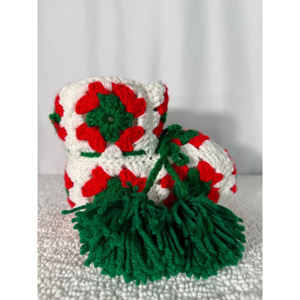 VTG Handmade Crochet Christmas Granny Squate‎ cover for nuts Red White Green